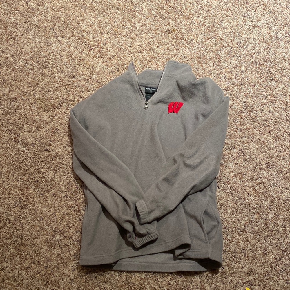 Grey half zip Wisconsin badger sweater